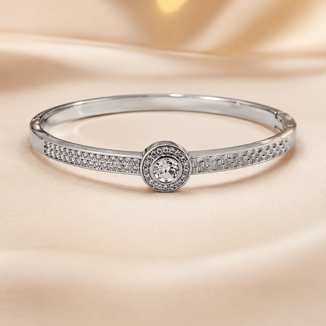Round Plate Grid Hollow Element Bracelet, Retro Premium Bangle